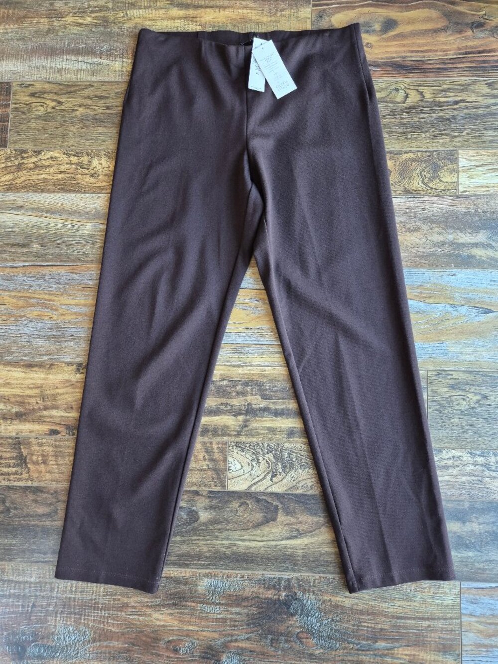 NEW EILEEN FISHER $138 Heavyweight Rayon Knit Pullon Slim Pants Brown Choco